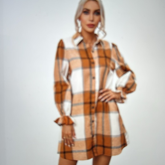 Last one ❣️
Khaki plaid pattern collared neck shirt dress - Picture 3 of 9